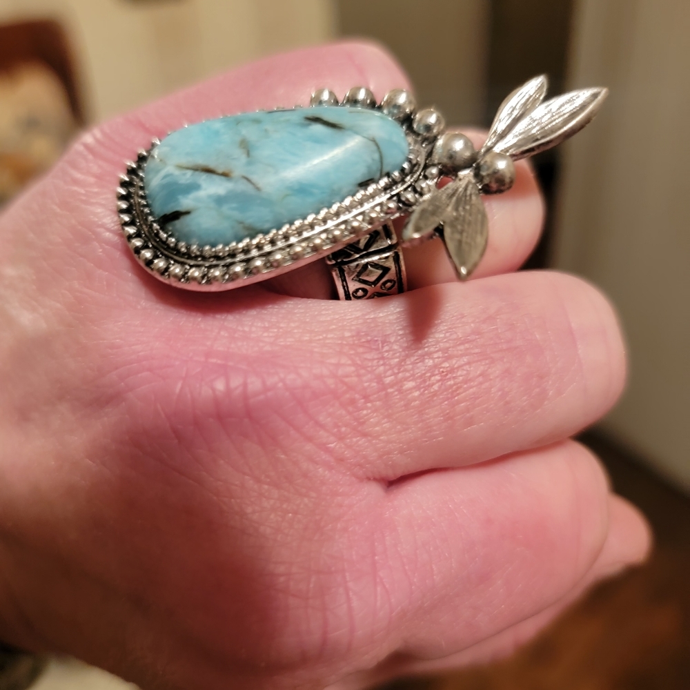 Dragonfly Faux Turquoise beaded stone Boho hippie South western ring NWT - Picture 10 of 15